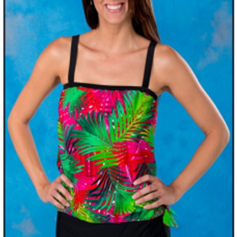 TOP blouson tankini bandeau strapless swimsuit top 5335t-60 black red